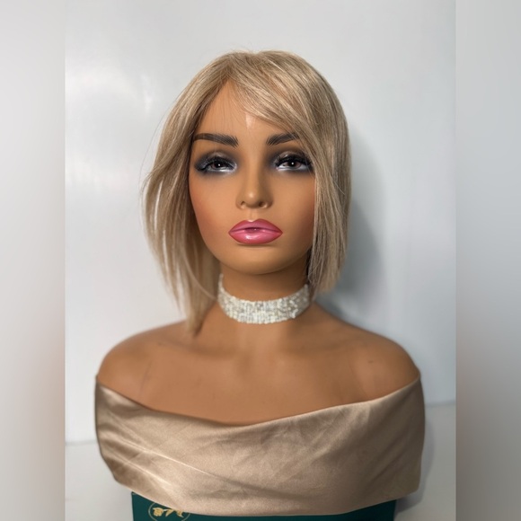 100% HUMAN HAIRMonofilament Top Light Ash Blonde Bob Short...